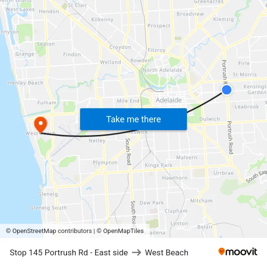 Stop 145 Portrush Rd - East side to West Beach map