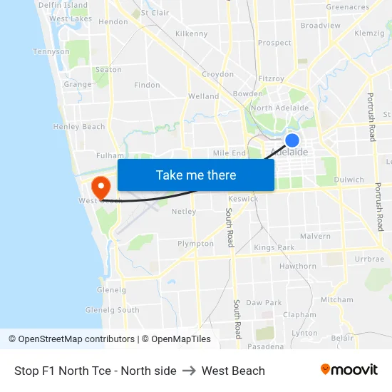Stop F1 North Tce - North side to West Beach map