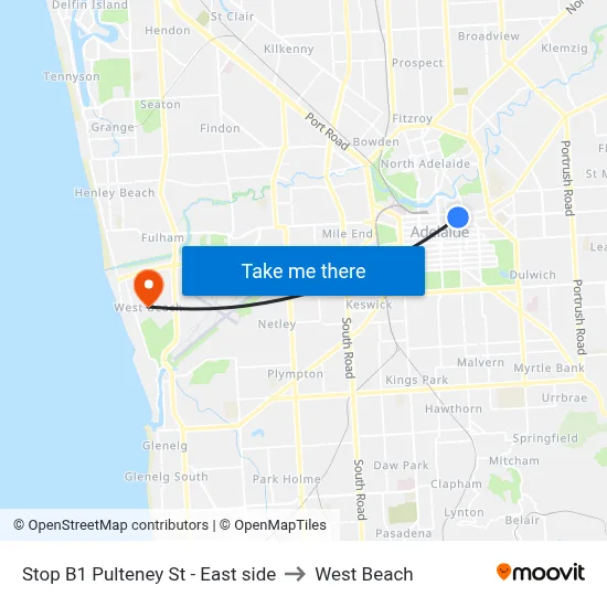 Stop B1 Pulteney St - East side to West Beach map
