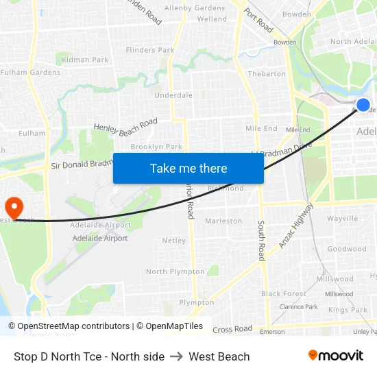 Stop D North Tce - North side to West Beach map