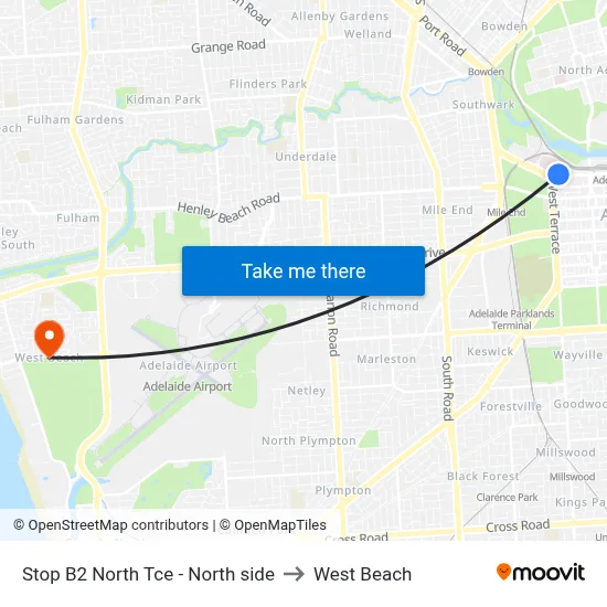 Stop B2 North Tce - North side to West Beach map