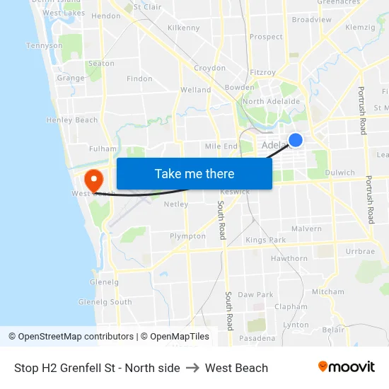 Stop H2 Grenfell St - North side to West Beach map