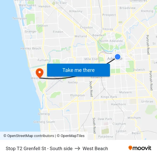 Stop T2 Grenfell St - South side to West Beach map