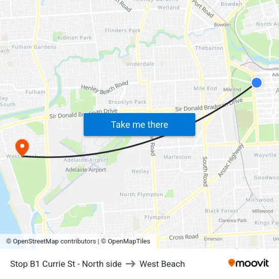 Stop B1 Currie St - North side to West Beach map