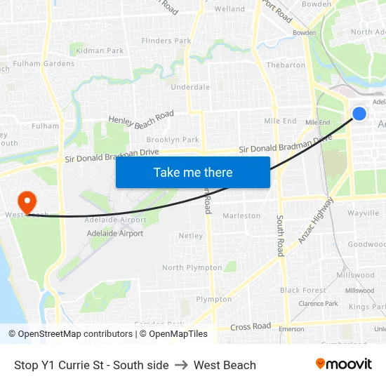 Stop Y1 Currie St - South side to West Beach map
