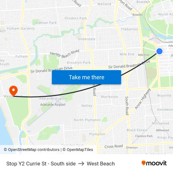 Stop Y2 Currie St - South side to West Beach map