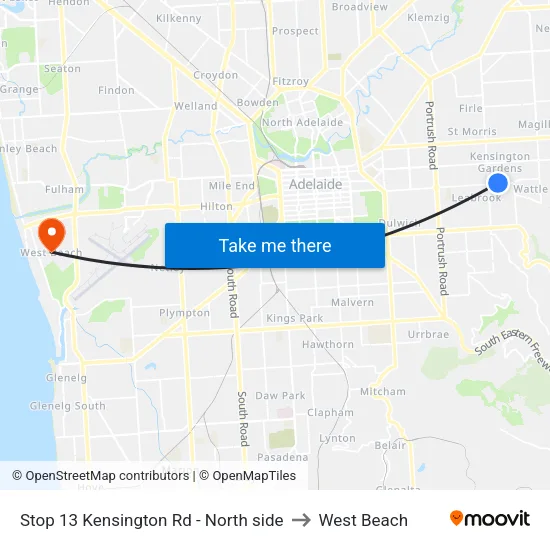 Stop 13 Kensington Rd - North side to West Beach map