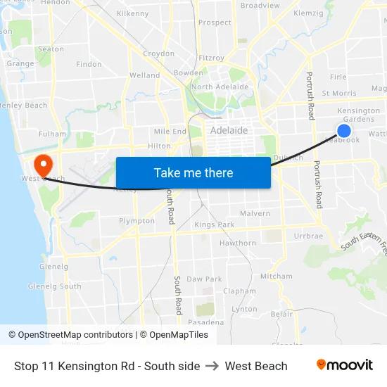 Stop 11 Kensington Rd - South side to West Beach map