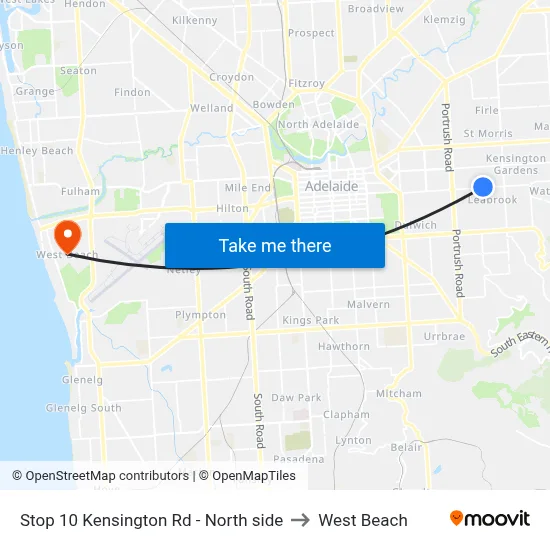 Stop 10 Kensington Rd - North side to West Beach map