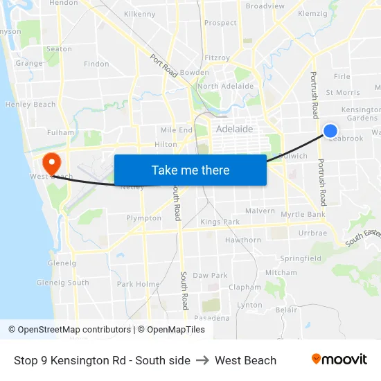 Stop 9 Kensington Rd - South side to West Beach map