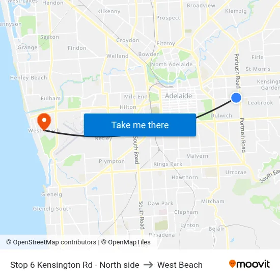 Stop 6 Kensington Rd - North side to West Beach map