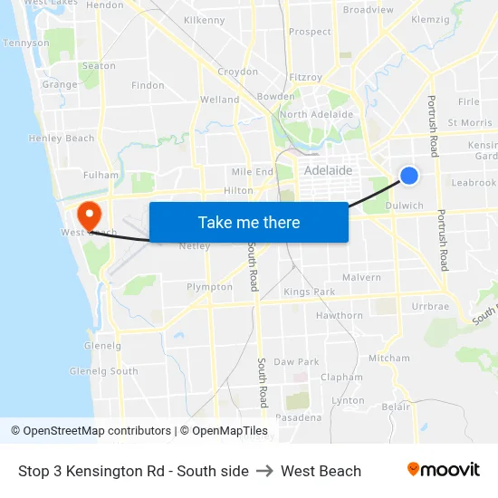 Stop 3 Kensington Rd - South side to West Beach map