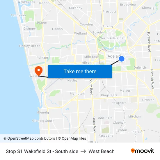 Stop S1 Wakefield St - South side to West Beach map