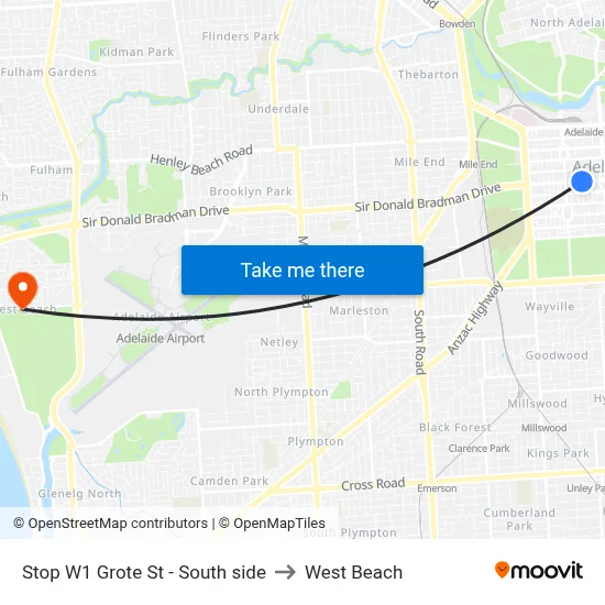 Stop W1 Grote St - South side to West Beach map