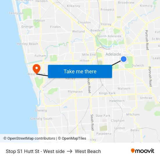 Stop S1 Hutt St - West side to West Beach map