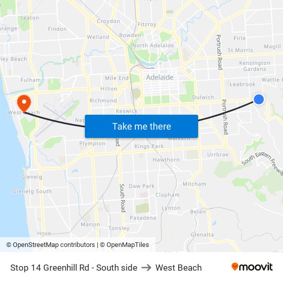 Stop 14 Greenhill Rd - South side to West Beach map