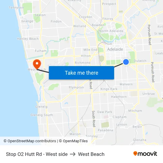 Stop O2 Hutt Rd - West side to West Beach map