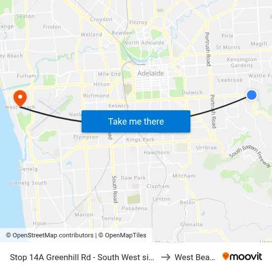 Stop 14A Greenhill Rd - South West side to West Beach map