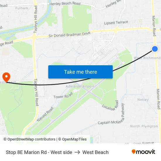 Stop 8E Marion Rd - West side to West Beach map
