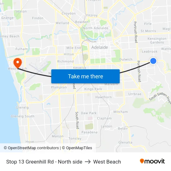 Stop 13 Greenhill Rd - North side to West Beach map