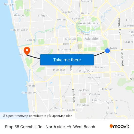 Stop 5B Greenhill Rd - North side to West Beach map
