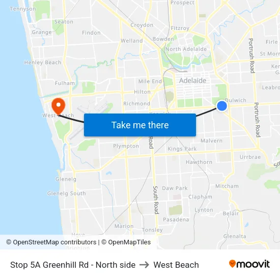 Stop 5A Greenhill Rd - North side to West Beach map