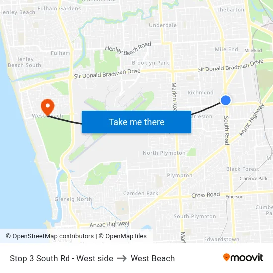 Stop 3 South Rd - West side to West Beach map