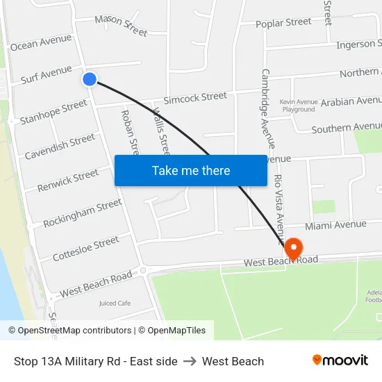 Stop 13A Military Rd - East side to West Beach map
