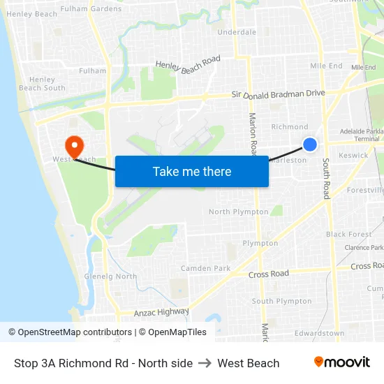Stop 3A Richmond Rd - North side to West Beach map