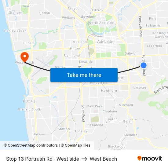 Stop 13 Portrush Rd - West side to West Beach map