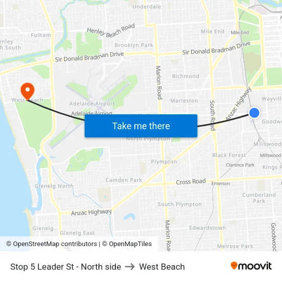 Stop 5 Leader St - North side to West Beach map