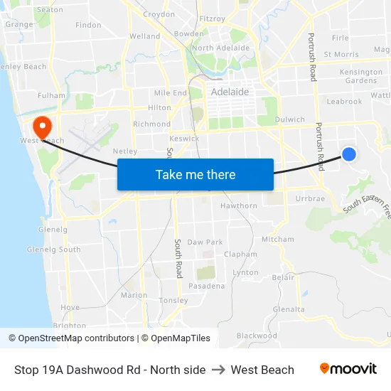 Stop 19A Dashwood Rd - North side to West Beach map