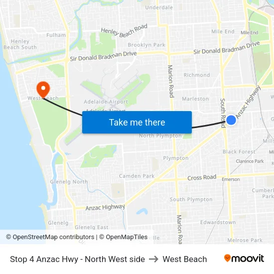 Stop 4 Anzac Hwy - North West side to West Beach map