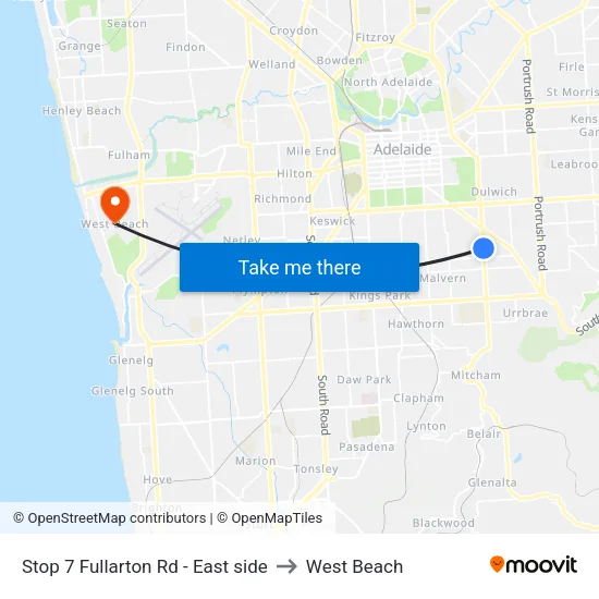 Stop 7 Fullarton Rd - East side to West Beach map