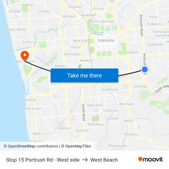 Stop 15 Portrush Rd - West side to West Beach map