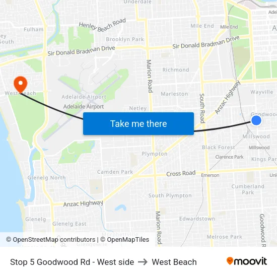 Stop 5 Goodwood Rd - West side to West Beach map
