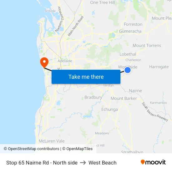 Stop 65 Nairne Rd - North side to West Beach map