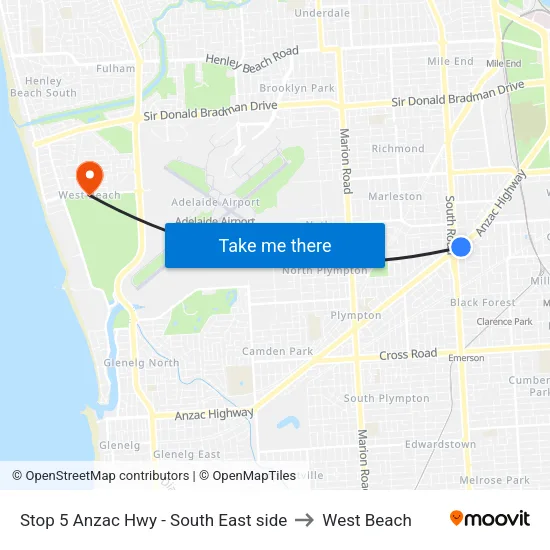 Stop 5 Anzac Hwy - South East side to West Beach map