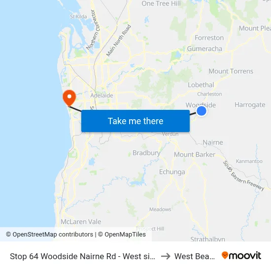 Stop 64 Woodside Nairne Rd - West side to West Beach map