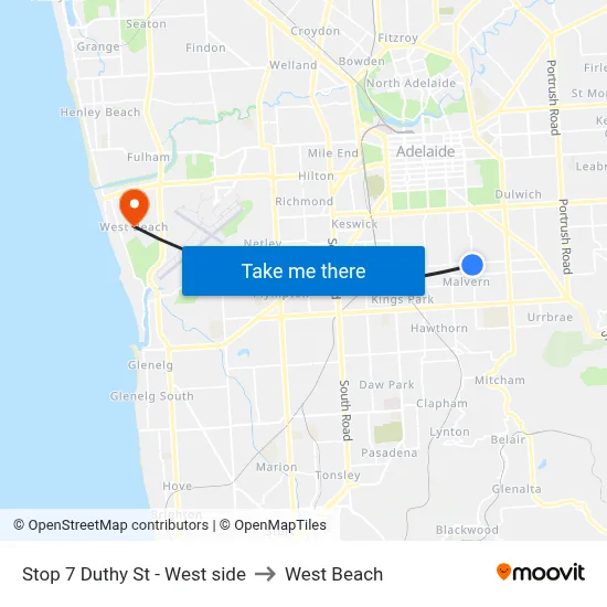 Stop 7 Duthy St - West side to West Beach map