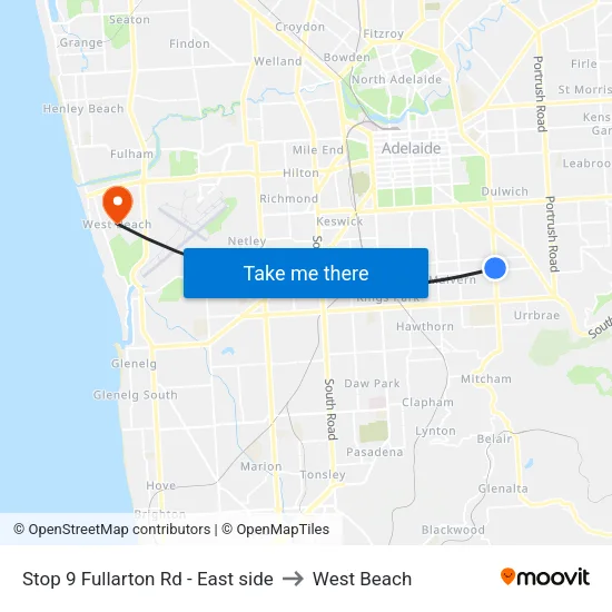 Stop 9 Fullarton Rd - East side to West Beach map