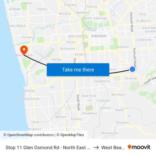 Stop 11 Glen Osmond Rd - North East side to West Beach map