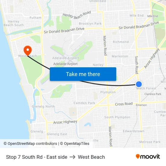 Stop 7 South Rd - East side to West Beach map