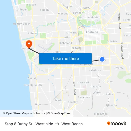 Stop 8 Duthy St - West side to West Beach map