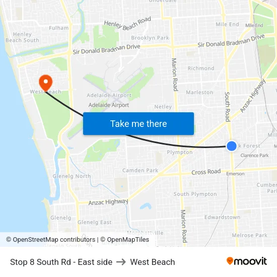 Stop 8 South Rd - East side to West Beach map