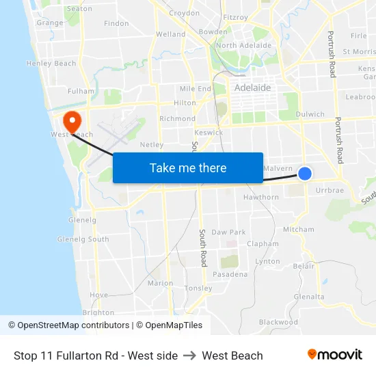 Stop 11 Fullarton Rd - West side to West Beach map