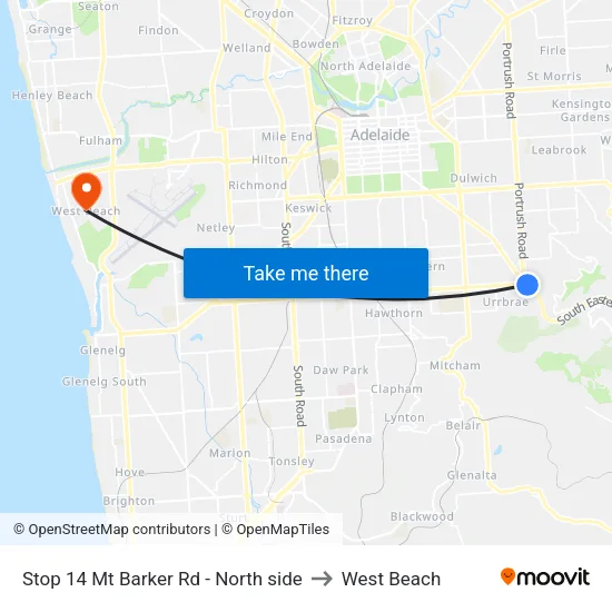 Stop 14 Mt Barker Rd - North side to West Beach map