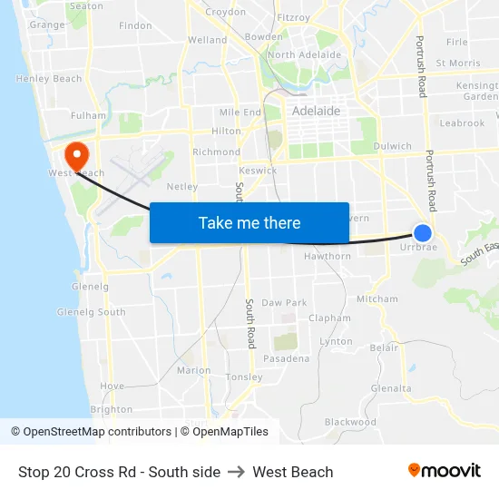 Stop 20 Cross Rd - South side to West Beach map