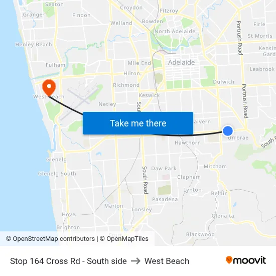 Stop 164 Cross Rd - South side to West Beach map