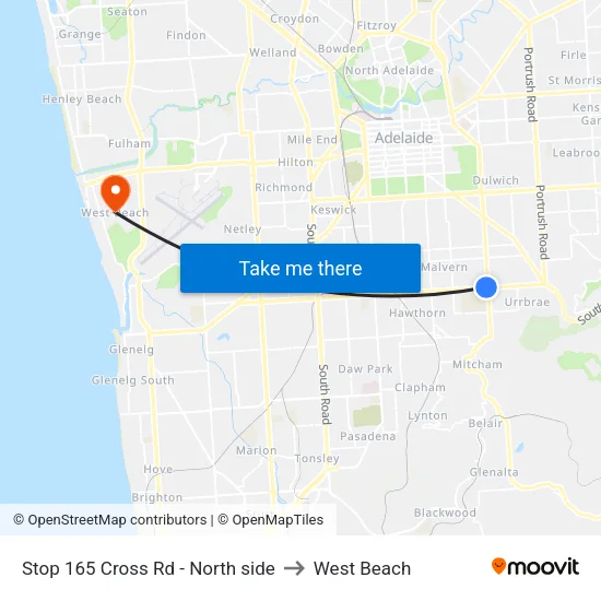 Stop 165 Cross Rd - North side to West Beach map